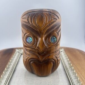 Tribal Maori Koruru Decorative New Zealand Hand Carved Wood Mask 5.5" Shell Eyes